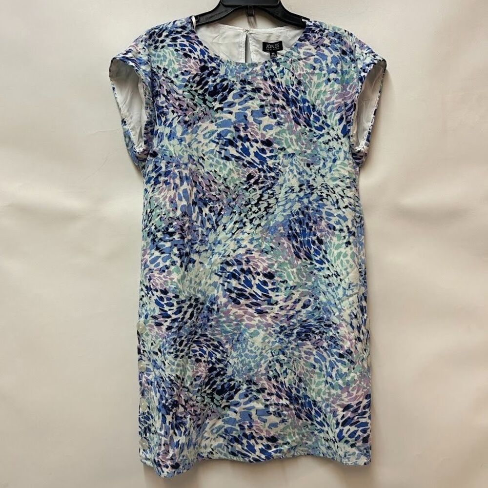 Jones New York Womens Petite PS White Blue Printed Button Side Dress NWT CT39